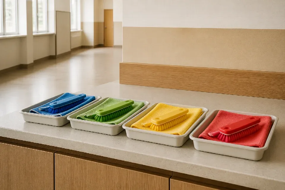 Barevně oddělené pomůcky pro hygienické zóny – Brno