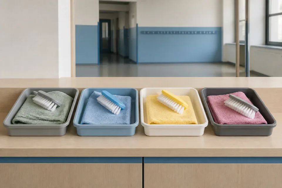 Barevně oddělené pomůcky pro hygienické zóny – Plzeň