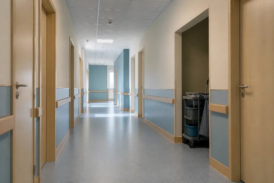 Chodba instituce připravená na úklid mimo provoz – Plzeň