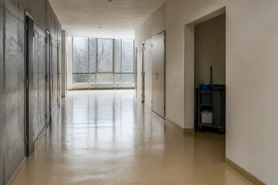 Chodba instituce připravená na úklid mimo provoz – České Budějovice