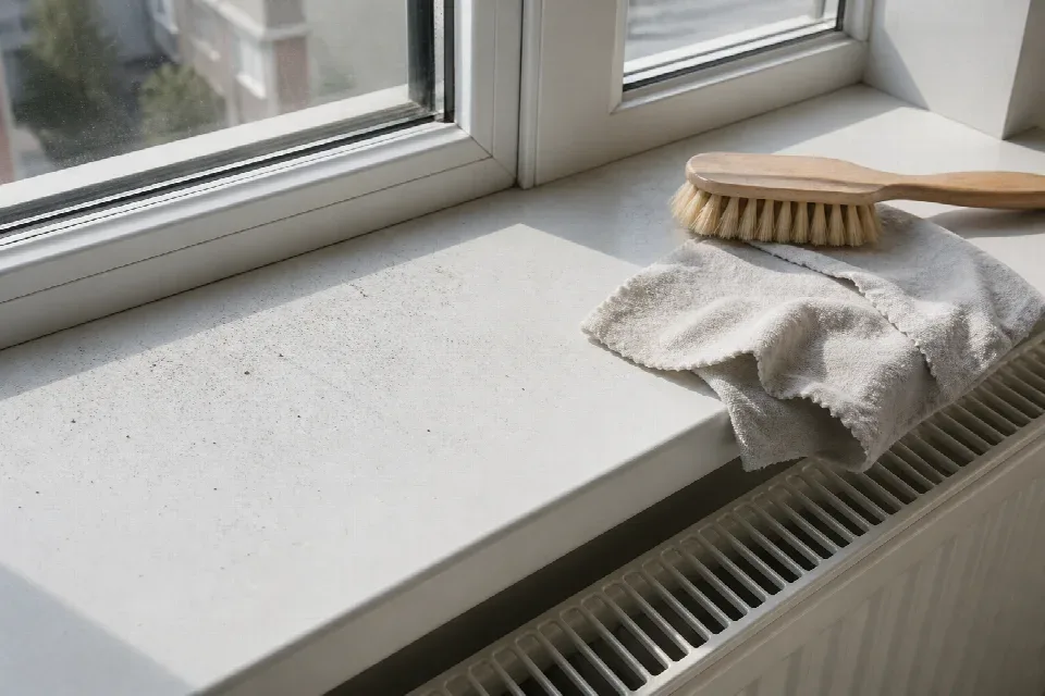 Pyl a jemný prach na parapetu před úklidem – Hradec Králové