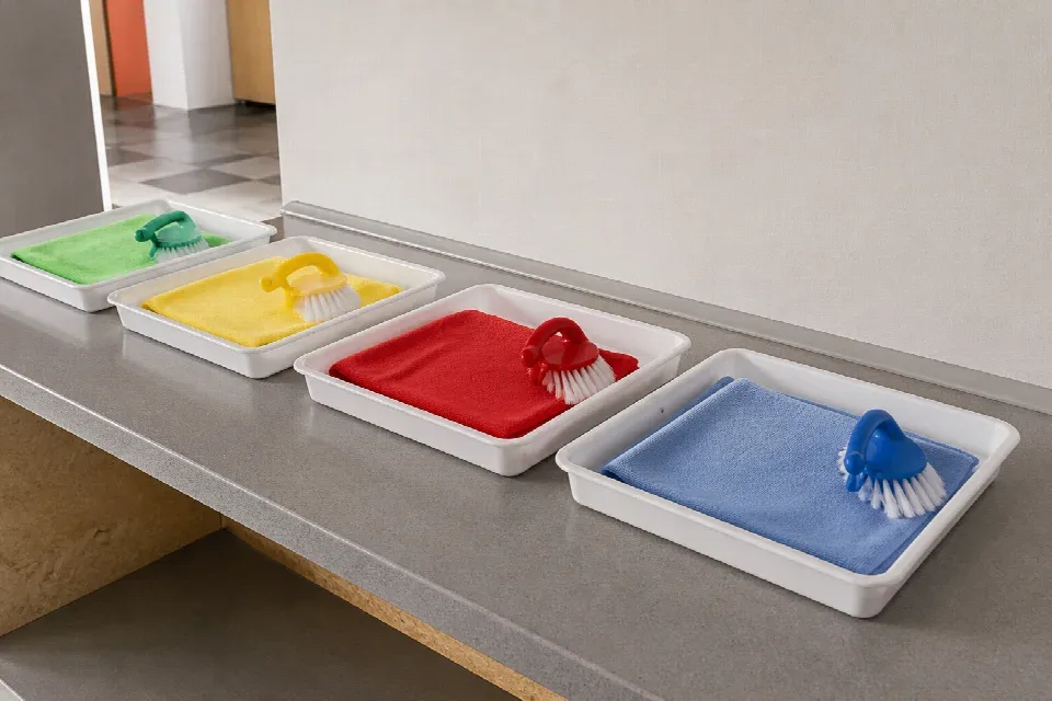 Barevně oddělené pomůcky pro hygienické zóny – Hradec Králové