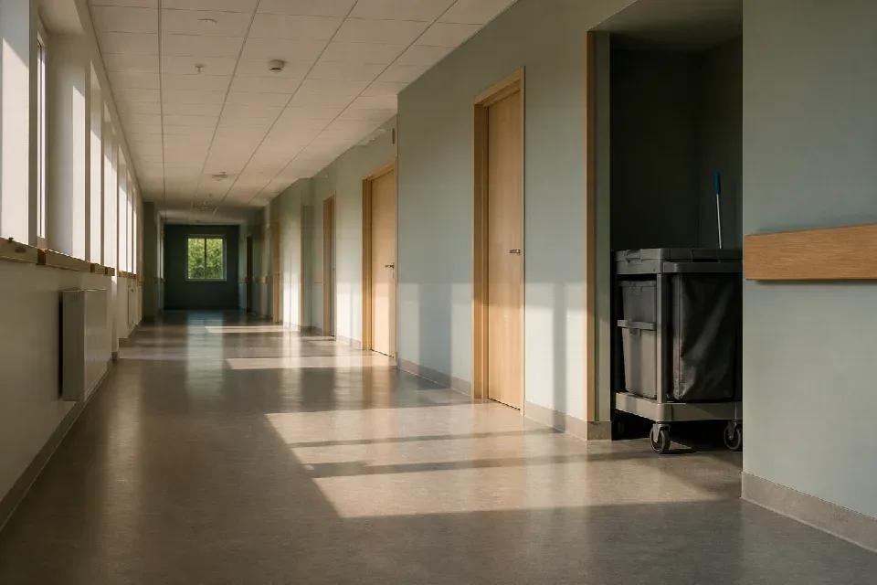 Chodba instituce připravená na úklid mimo provoz – Pardubice