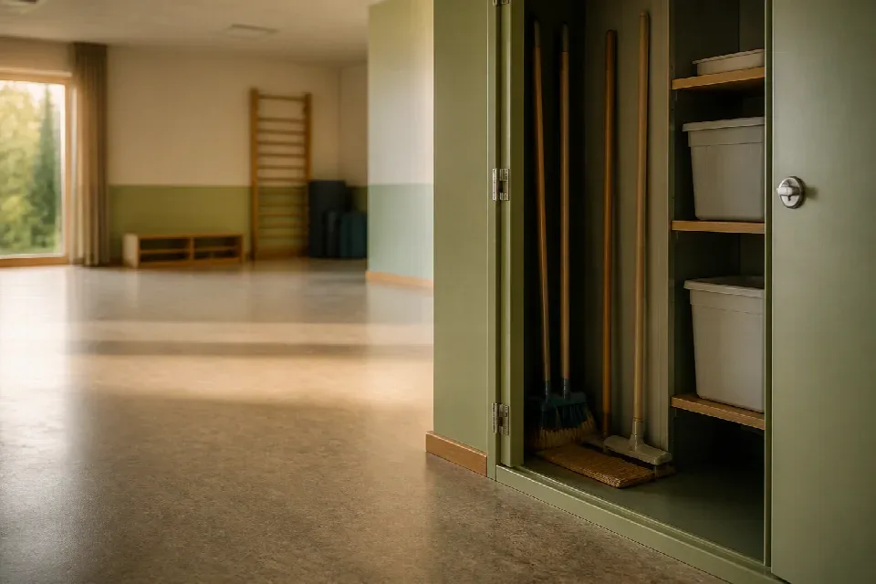 Bezpečně uložené pomůcky pro úklid instituce – Pardubice