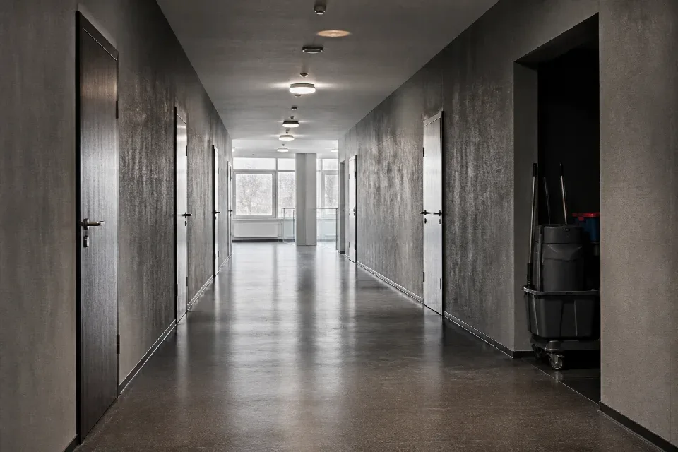 Chodba instituce připravená na úklid mimo provoz – Ústí nad Labem