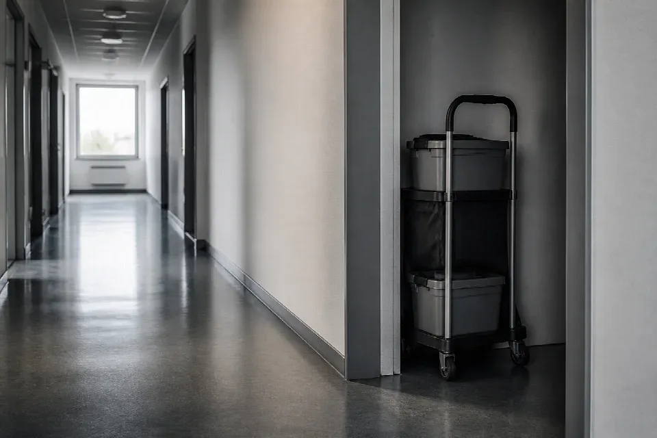 Úklidový vozík bezpečně odstavený mimo hlavní trasu – Ústí nad Labem